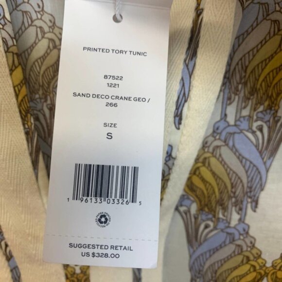 Tory Burch sand Deco Crane Print Tunic Sz Small - Picture 6 of 9